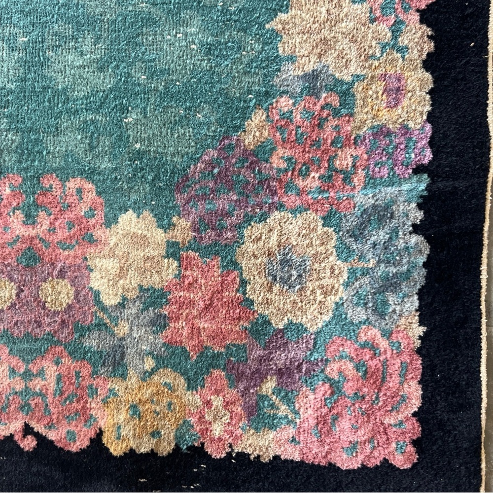 Antique Art Deco Chinese 3’x4’10” Hand Knotted Wool Floral Rug - Picture 5 of 12